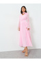 Pink Corsage Detail Midi Dress with Bell Sleeves - 3