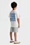 Boy's 4-8 Years Old Marine Pattern Latex Waist Linen Shorts Blue - 2