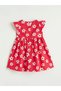 Red Crew Neck Floral Girl's Dress - 2