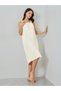 Cream Ribbed Strappy Nightdress with Lace Trim