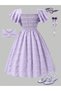 Girls Purple Embellished Smocked Detail Midi Dress - 2
