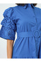 Blue Schiffli Tiered Cotton Maxi Dress with Belt - 5