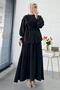 Premium Shoulder Gold Buttoned Skirt Suit - Black - 2