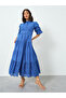 Blue Schiffli Tiered Cotton Maxi Dress with Belt - 3