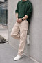 Men's High Waist Premium Beige Cargo Baggy Pants - 6