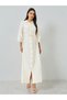 White Solid Shirt Maxi Dress with Belt - 4