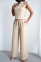 Women's High Collar Sleeveless Brooch Top Wide Leg Bottom Linen Set - 7