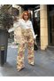Premium Soluk Efekt Floral Print Denim High Waist Wide Leg Trousers - 7