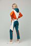 Orange White Green Colorblock Elastic Waist Lace up Cuffed Zippered Women's Genuine Leather Pants - 2