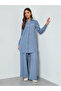 Blue Lace Detail Longline Shirt and Pants Co-Ords - 2