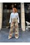 Premium Soluk Efekt Floral Print Denim High Waist Wide Leg Trousers - 5