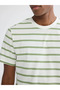 Green Crew Neck Striped Combed Cotton Men's T-Shirt - 6