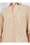 Beige Floral Print Open Collar Top and Pants Modest Set - 4