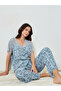 Blue Floral Print Lace Trim Top and Pyjama Set
