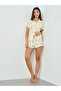 Beige Teddy Bear Print Shirt and Shorts Set