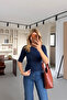 Premium Series Crew Neck Half Sleeve Navy Blue Basic Blouse - 3