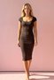 Women's Oval Collar Stretchy Fabric Body Hugging Pencil Ribbed Knit Dress - 3