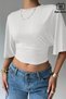 Women's White Cropped Blouse Half Sleeve Loose Fit High Waist Ruched Basic T-Shirt