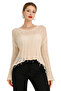 Beige Lace-Like Knit Tasseled V-Neck Transitional Cotton Pack Women's Knitwear Blouse - 2