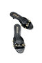 Delavona Black Patent Leather Women's Staple Detailed Round Toe Comfortable Thin Short Kitten Heeled Slippers - 4