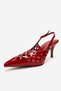 Jever Red Skin Laser Cut Pointed Toe Slingback Women's Stiletto Heel U Shoes - 6