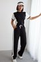 Women's Short Sleeve Color Block Paneled and Striped Detail Comfortable Modal Set - 6