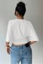 Women's White Cropped Blouse Half Sleeve Loose Fit High Waist Ruched Basic T-Shirt - 7