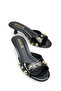 Delavona Black Patent Leather Women's Staple Detailed Round Toe Comfortable Thin Short Kitten Heeled Slippers - 2