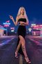 Women's Sandy Fabric, Fitted Style, Strappy C Cropped Bustier and High Waist Slit Skirt, Two-Piece Set - 6