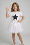 Girl's Black Starry T-Shirt White Tutu Skirt April 23 October 29 Performance Outfit Set