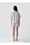Shirt Collar Printed Women's Shorts Pajama Set (S6) - 4