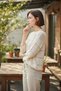 Women's Cream Boat Neck Lace-Like Knit Casual Drapey Knitwear Hand Knitted Crochet P Cotton U Blouse Sweater - 3
