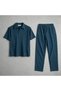 Ottoman Patched Polo Collar T-Shirt and Baggy Sweatpants - %100 Cotton - Summer, Casual Wear 2-Piece Set - 4