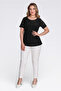 10739 Black Flock Fabric Short Sleeve Knitted Blouse with Details - 2