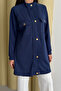 Hakim Collar Snap Fastener Pocket Detailed Modal Hijab Tunic 3179 Navy Blue - Special Series - 3