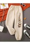 Winter Butterflies Printed Girls' Bottom Tracksuit Beige