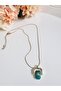 Steel Malachite Stone Eye Gold Necklace 45 cm - 3