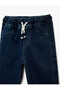 Cotton Comfortable Cut Denim Trousers with Tie Waist - 3