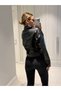 New Season Oversize Women's Black Biker Leather Jacket - 8