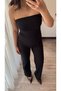 Women's Black Ruched Detail Slit Strapless Cotton Blouse - 3