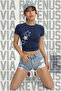 Yıldız Printed 100% Cotton Stretch Fabric Slim Fit Short Sleeve Crew Neck Tee Cropped Body