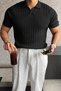 Italian Style V-Neck Hair Ö Knitted Detail S Slim Fit Knitwear Men's Polo Tshirt