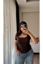 Women's Brown U-Neck Cotton Soft Basic Blouse - 2