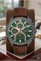 Modern Design Men's Wristwatch |   45 mm Steel Case, Light Brown Leather Strap, Green Dial - 3
