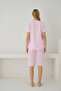 Women's Single Jersey Fabric Heart Patterned Capri Pink Pajama Set - 4