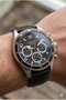 Silver Round Case Men's Wristwatch |   43mm Steel Case, Black Leather Band, Black Dial - 5