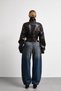 New Season Mock Neck Biker Cropped Women's Dark Brown Leather Jacket - 3