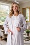 New Season Ecru Patterned Shawl Collar Summer Special Design 100% Cotton Full Length Maternity Dressing Gown Nightgown Set - 6