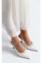 Feles Beaded Detailed Open Back Stiletto Women's Heeled Shoes White