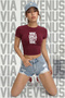 Wine, Dine & Sixtynine Printed 100% Cotton Stretch Fabric Slim Fit Short Sleeve Crew Neck Tee Cropped Body